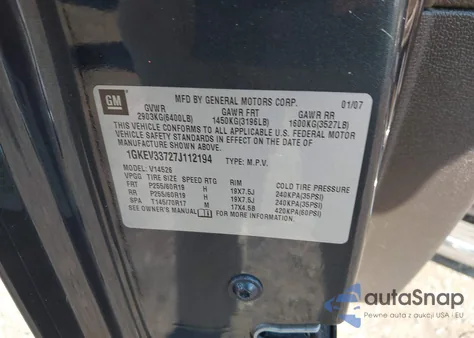 2007 GMC Acadia Slt-1 z USA, uszkodzony, nr VIN 1GKEV33727J112194